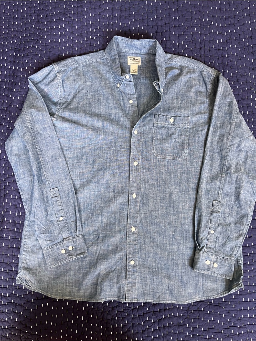 L.L. Bean Men's Chambray Button-Down Shirt - Blue